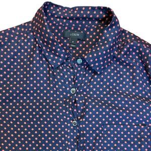 J. CREW Navy Red Polka Dot Popover Silk Cotton Blend Tunic Twee Career Blouse 6